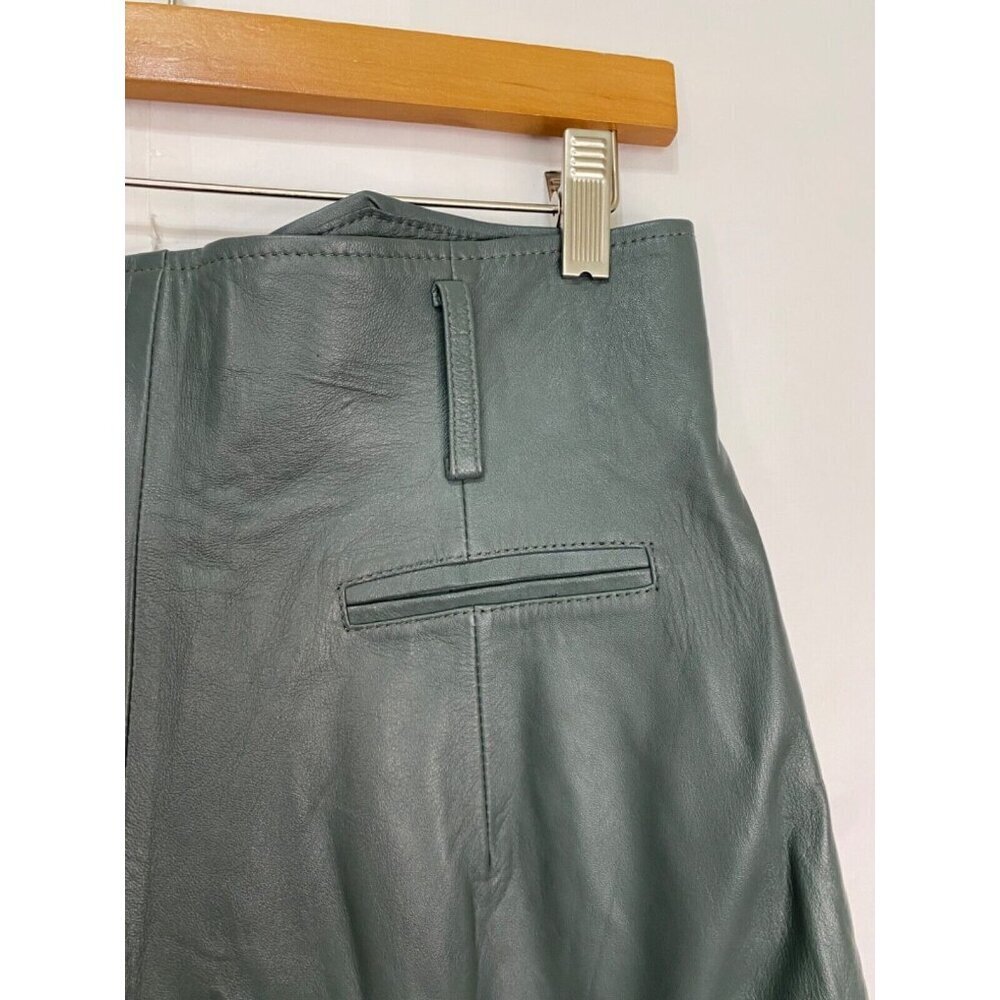 Situationist 44 Dark Green Grey Leather Shorts Western Style Pleats Long - Picture 7 of 13